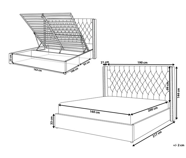 Beliani Cama com armazenamento Veludo LUBBON 190x217 Bege