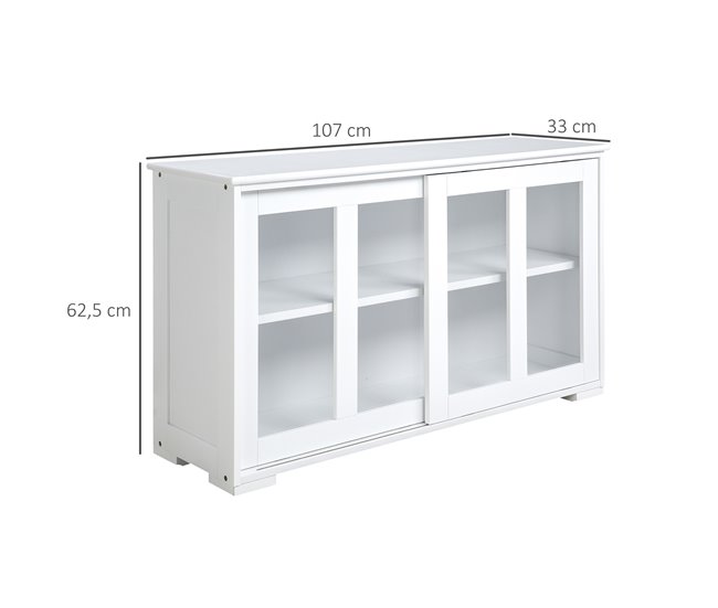 Aparador MDF e Vidro Temperado HOMCOM Branco