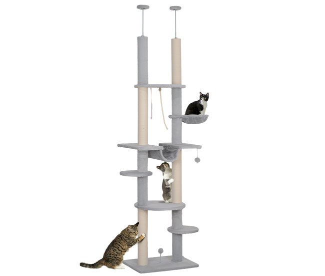 Arranhador para Gatos Aglomerado, Pelúcia e Corda de Algodão Cinza