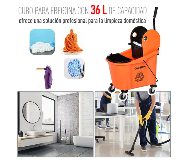 Balde de Esfregona Plástico PP, Metal HOMCOM Laranja