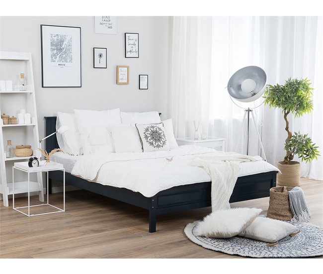 Beliani Cama com estrado Pinho OLIVET 168x208 Azul