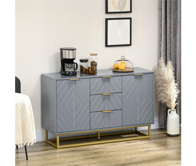 Aparador MDF e Metal HOMCOM, casa - móveis de armazenamento Cinza