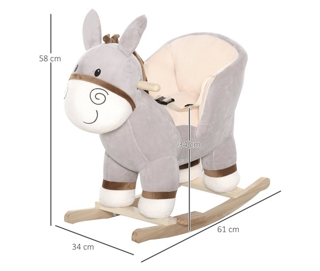 Baloiço Infantil Madeira de Álamo, Metal e Pelúcia HOMCOM Cinza