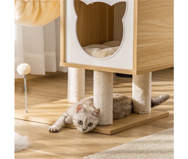 Arranhador para Gatos Aglomerado de Madeira, Pelúcia e Sisal Bege