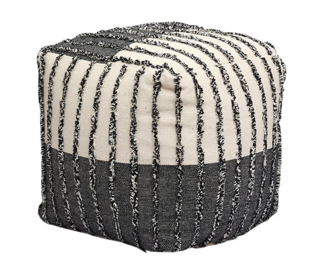 Puff algodão ADDO quadrado branco e preto 45x45cm Branco/ Preto