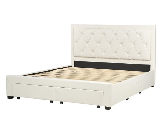 Beliani Cama com armazenamento Veludo LIEVIN 185x217 Creme
