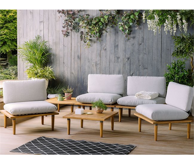 Beliani Conjunto de jardín Madera de acacia con certificado FSC® FRASCATI Cinza Claro