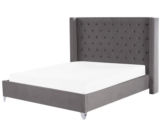 Beliani Cama Terciopelo LUBBON 209x215 Cinza