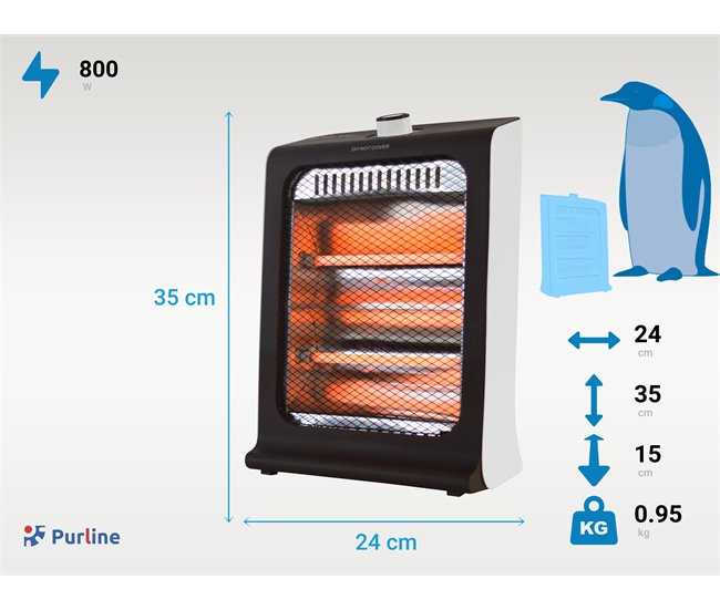 Aquecedor de halogéneo 800W duas potências e baixo consumo Preto