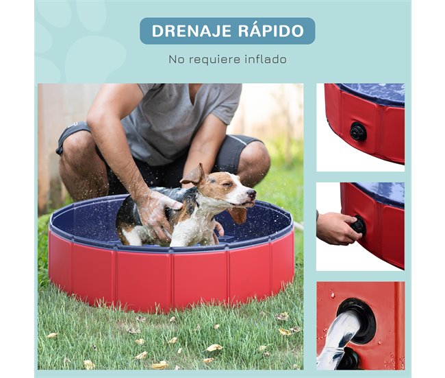 Piscina para animais de estimação PVC, placa de madeira PawHut Vermelho