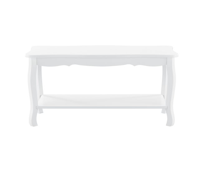 Mesa de centro Pearl Vintage com MDF lacado e prateleira de pinho Branco