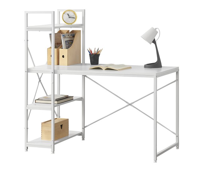 Secretária Stavanger com 4 prateleiras Metal/Aglomerado 120x64 Branco