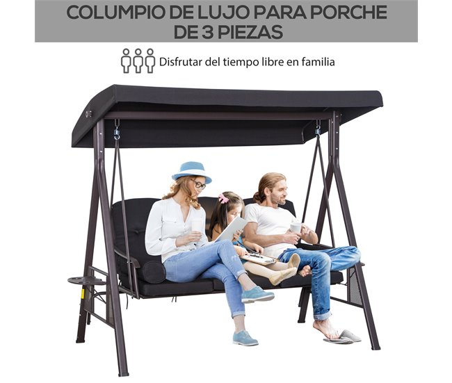 Banco Baloiço de Jardim Metal e Poliéster Outsunny Preto