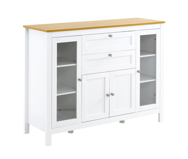 Aparador de Cozinha MDF e Vidro Temperado HOMCOM, casa - cozinha 120 Branco