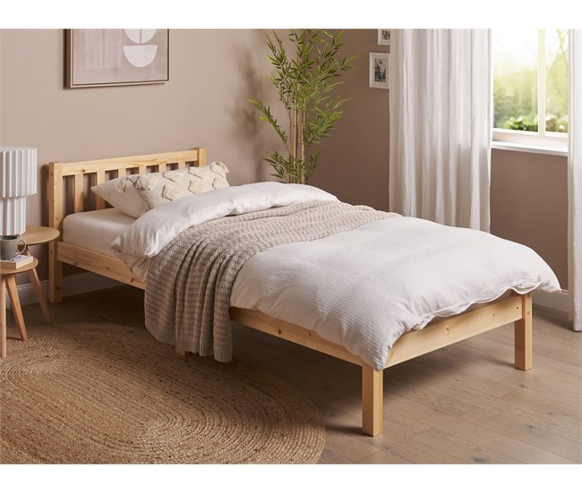 Beliani Cama com estrado Pinho FLORAC Castanho