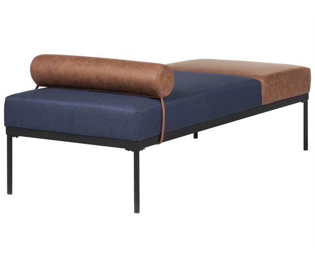 Beliani Chaise longue Pele sintética, Linho sintético MALMOS Azul