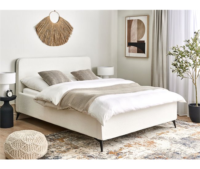Beliani Cama com estrado Bouclé VALOGNES 172x220 Branco