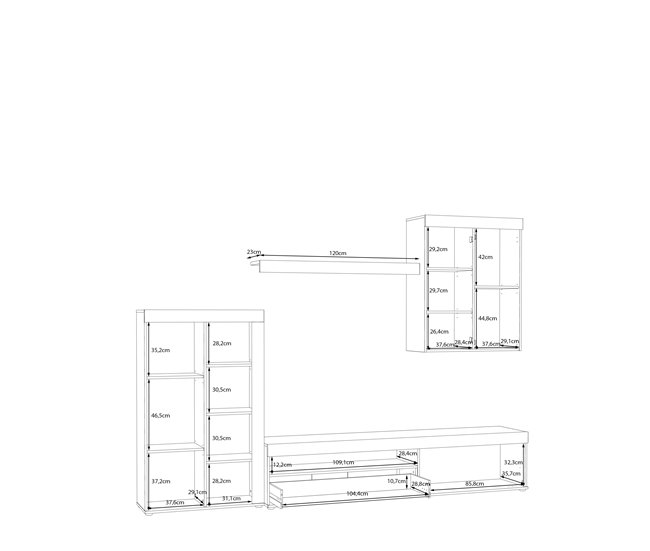 Compacto de TV 279,9cm carvalho e branco MELIDES Branco/ Madeira