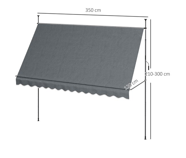 Toldo Manual Retrátil Alumínio, Metal e Poliéster Outsunny Cinza