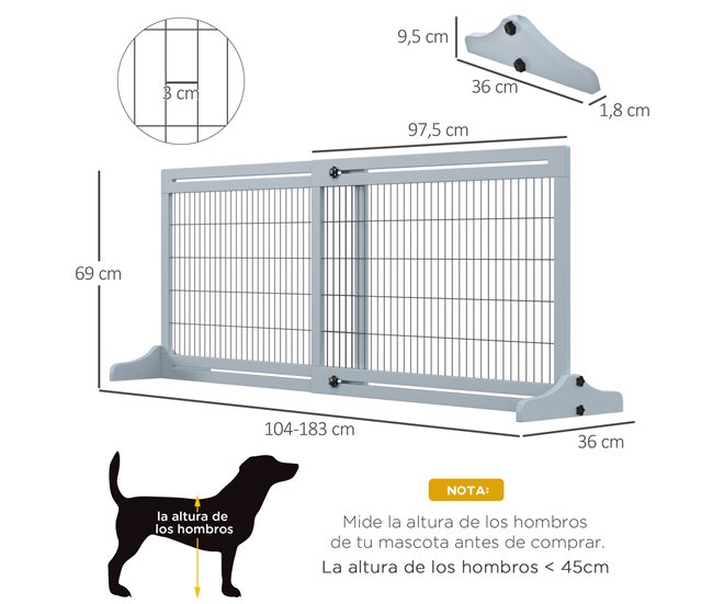 Barreira de Segurança para Cães Madeira de Pinho e Aço PawHut Cinza