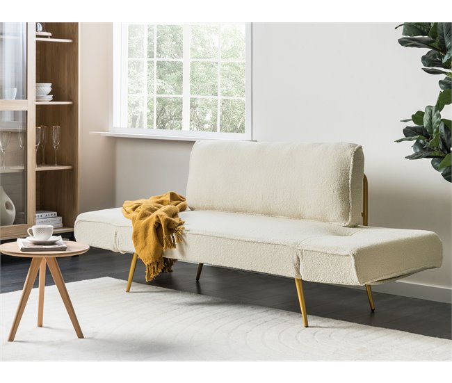 Beliani Sofá-cama Bouclé SAARELA Creme