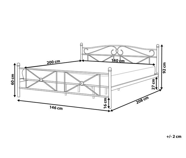 Beliani Cama com estrado Metal RODEZ 146x208 Branco
