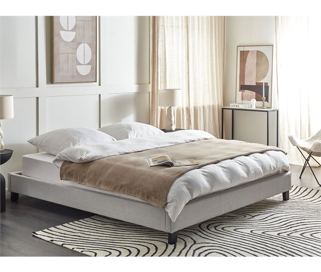 Beliani Cama com estrado Poliéster ROANNE 190x213 Cinza Claro
