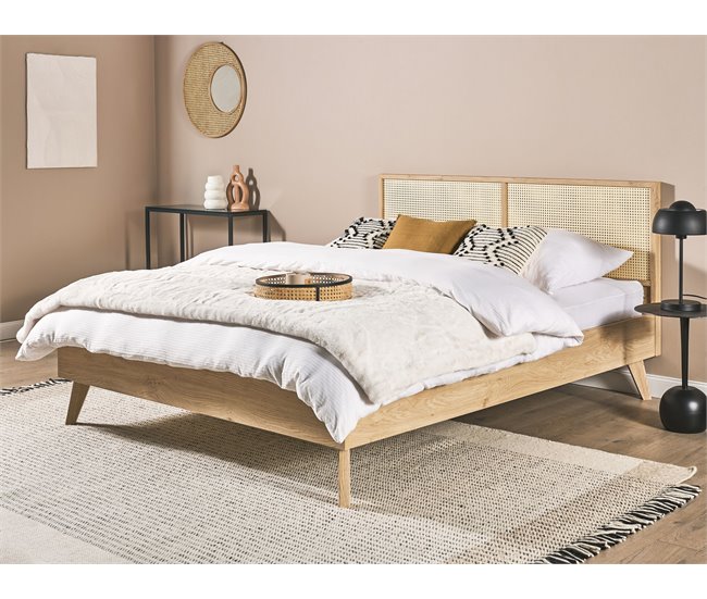 Beliani Cama com estrado Aglomerado de madeira, Rattan/vime MONPAZIER 167x209 Castanho