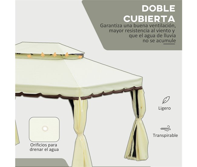 Pérgola de Jardim Alumínio e Poliéster Outsunny 390x290 Bege