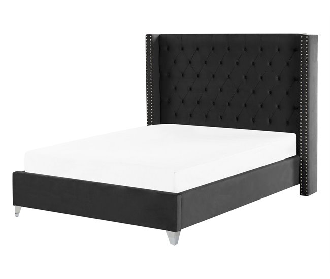 Beliani Cama com estrado Veludo LUBBON 152x215 Preto