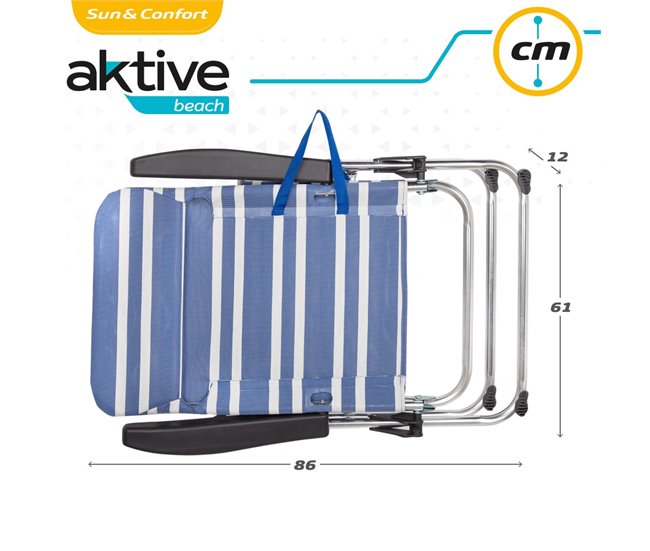 Cadeira de praia dobrável alta de 5 posições Aktive 46,5x63x93 cm Azul