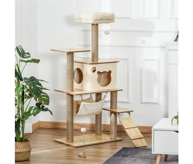 Árvore para Gatos MDF, Juta, Pelúcia PawHut Bege