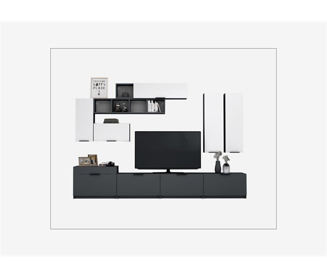 Compacto de TV STONE branca e cinza 280cm Branco