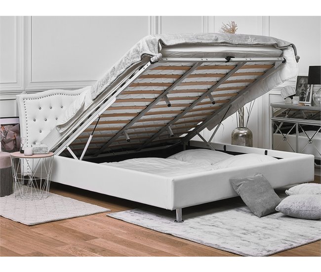Beliani Cama con almacenaje Piel sintética METZ 212x215 Branco