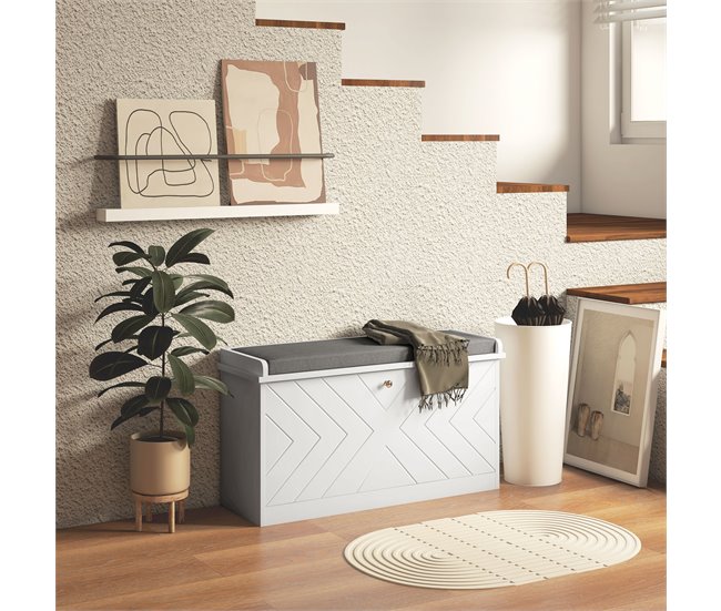 Banco Sapateira MDF, melamina de madeira, poliéster HOMCOM Branco
