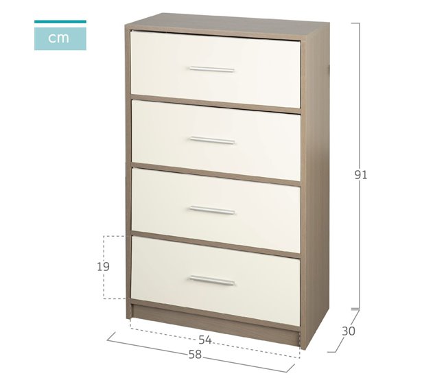 Max Home Cómoda 4 gavetas em tecido Branco/ Madeira