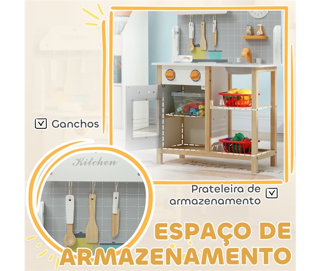 Cozinha de Brinquedo MDF e Madeira de Pinho AIYAPLAY Cinza