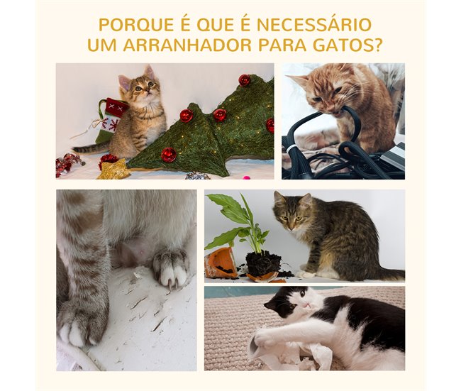 Arranhador para Gatos Aglomerado de Madeira, Pelúcia e Sisal Bege