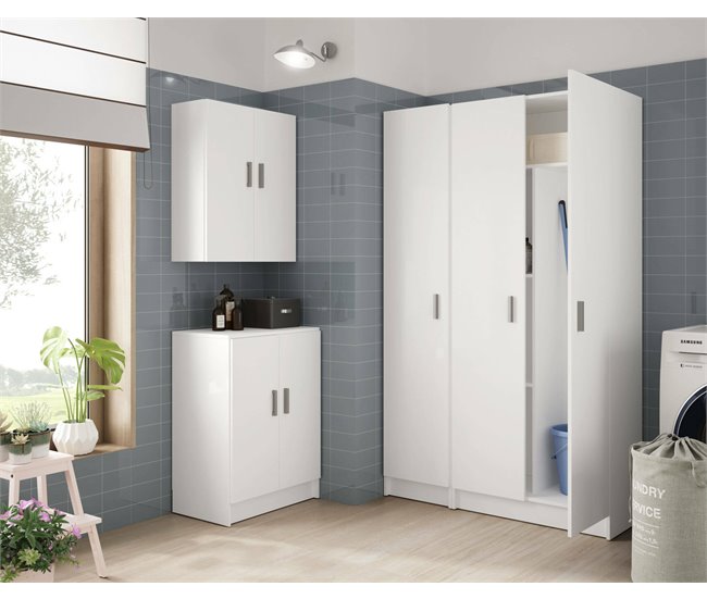 Armário multiuso com 2 portas com efeito madeira Branco