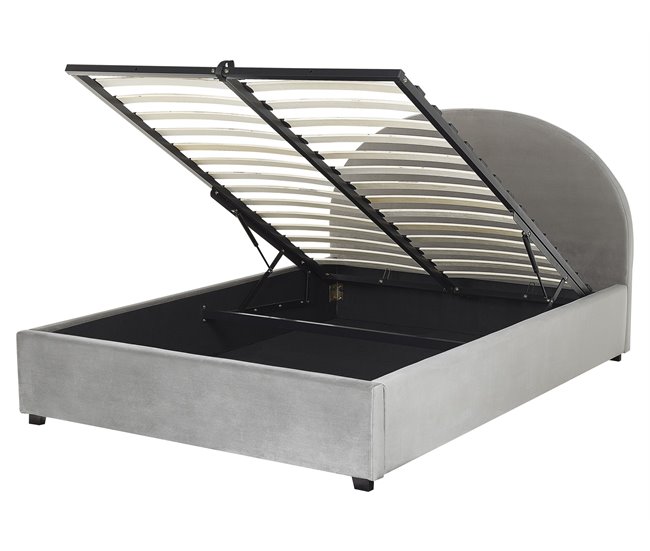 Beliani Cama com armazenamento Veludo VAUCLUSE 174x214 Cinza Claro