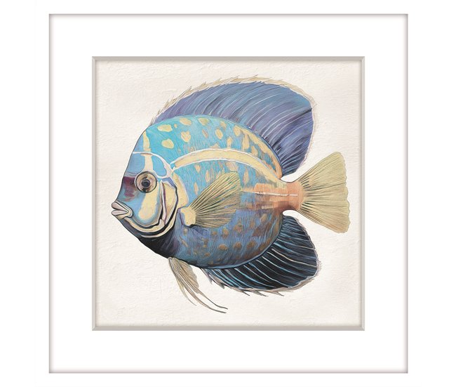 Pintura PEZ TROPICAL 42x42cm marca MARCOMUEBLE  Branco/ Azul
