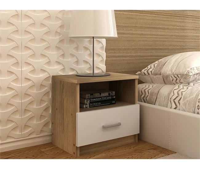 Mesa de Cabeceira Zurich Branco/ Madeira