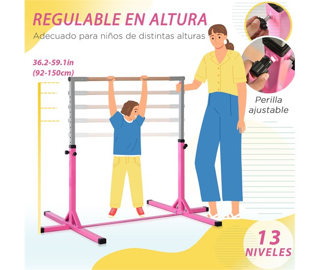 Barra de Ginástica Aço e Madeira de Faia HOMCOM Rosa