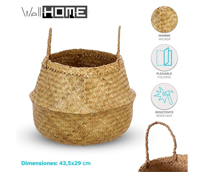WELL HOME - Cesto dobrável de cana natural Castanho