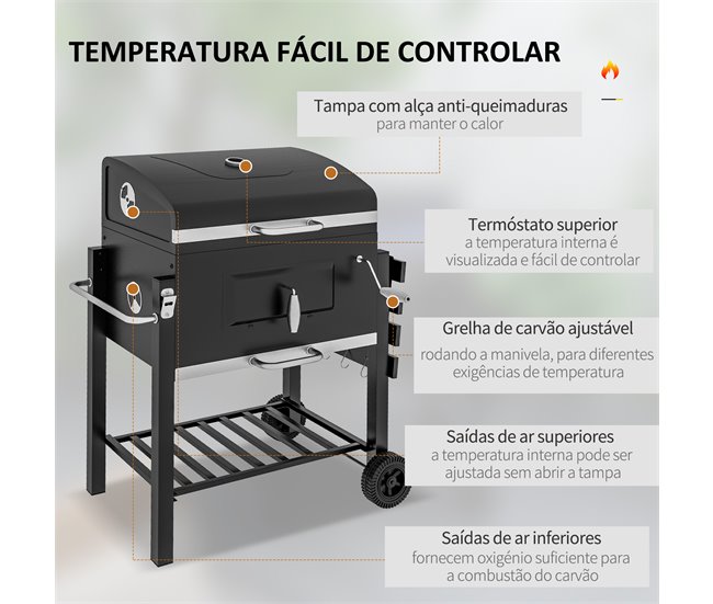 Barbecue a Carvão Aço inoxidável e metal Outsunny Cinza