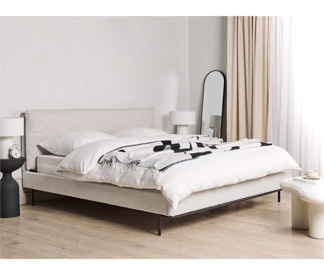 Beliani Cama com estrado Poliéster CORIO 193x219 Cinza Claro