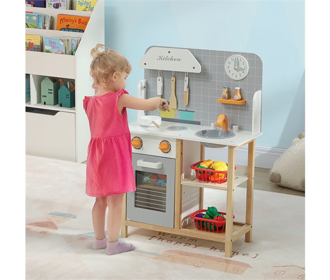 Cozinha de Brinquedo MDF e Madeira de Pinho AIYAPLAY Cinza
