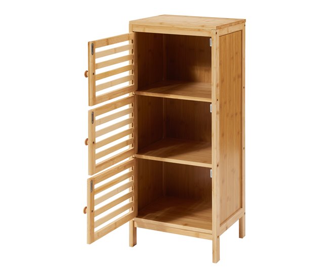 Armário lateral Ypäjä com 3 portas Bambu 82 x 33 x 27 cm Natural
