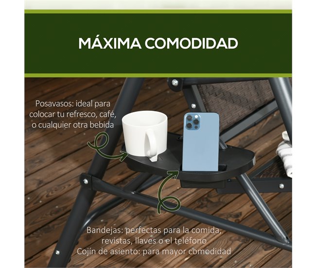 Baloiço de Jardim Poliéster, Vime PE e Aço Outsunny Cinza