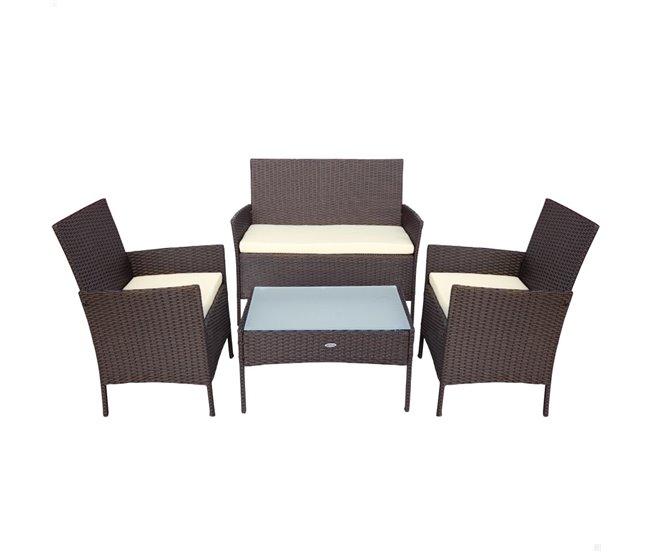 Conjunto de mobiliário de terraço Aktive, poltronas, sofá e mesa de rotim Preto